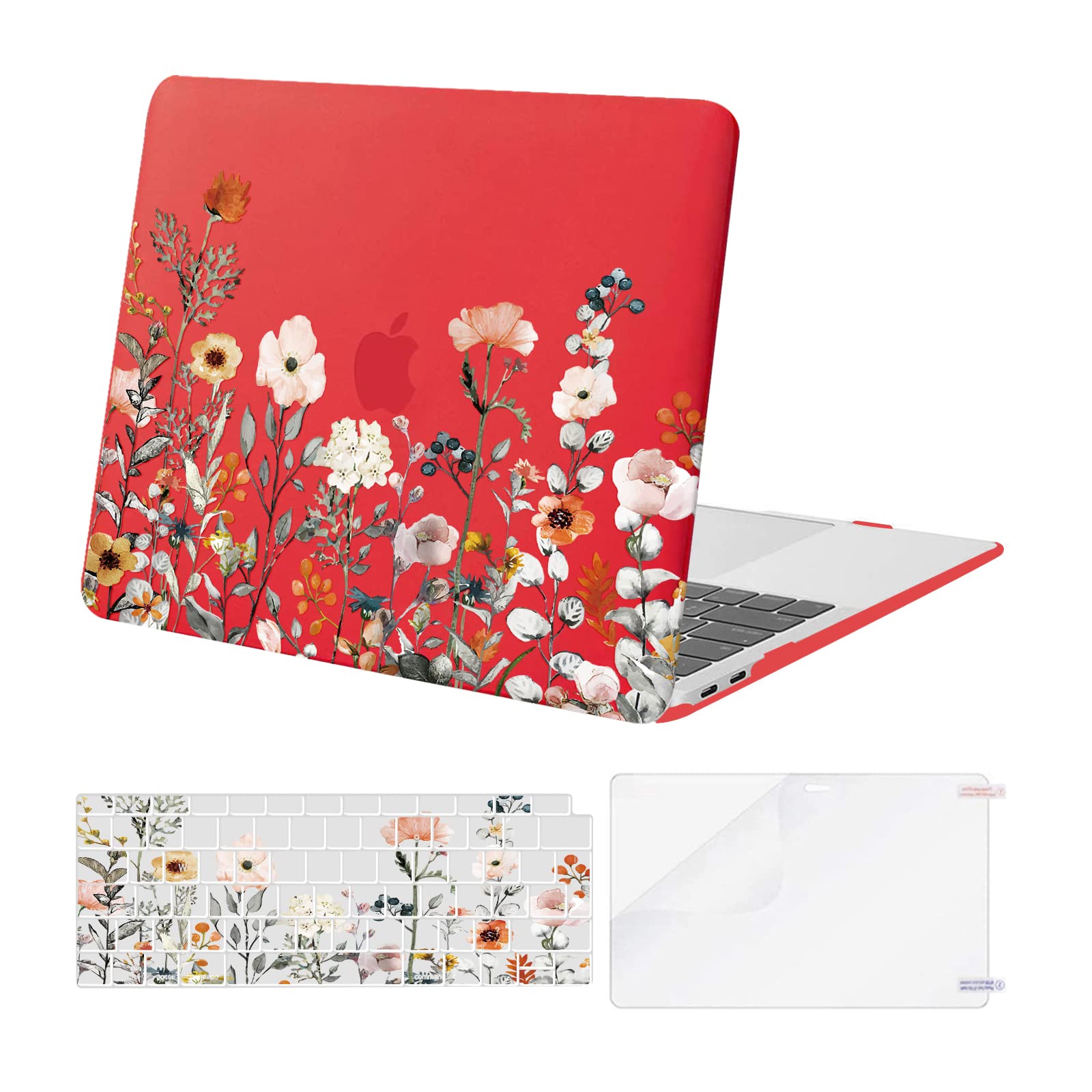 MOSISO Compatible with MacBook Air 13 inch Case M1 2021-2018 A2337 A2179 A1932, Garden Flowers Hard Shell Compatible for MacBook Air M1 Case 13.3 inch & Keyboard Cover &Screen Protector, Red