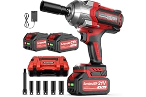 SUNDPEYPRO 1300N·m(960Ft-lbs) Cordless Impact Wrench - 21V 1/2" Brushless Impact Gun with 2 x 4.0Ah Battery - 3600RPM High Torque Power Impact Driver with 5 Sockets & Fast Charger & LED Light & Case for Car Home