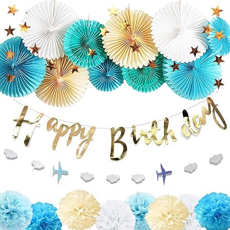 Amazon Co Jp Iwlorys 絵 誕生日 飾り付け ペーパーファン 装飾 バースデー パーティー デコレーション セット 男女の子 ペーパー フラワー ハッピーバースデー ガーランド ゴールド 筆記体 Happy Birthday ベビーシャワー 山 おもちゃ