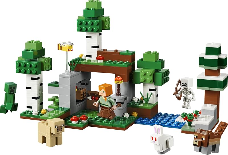 Minecraft Aventura de la Primera Noche – Juguete Interactivo con 7 Figuras Inc. Alex, Creeper, Esqueleto y Lobo del Bosque – Regalo Gamer para Niños y Niñas de 8+ Años – 21593