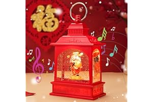 Allnice Snow Globes New Year Lantern Decorations with Music Water Glitter Snow Globe with CAI Shen Statue Chinese Lunar New Year Ornaments USB and Battery Operated Snowglobe Spring Festival Gifts