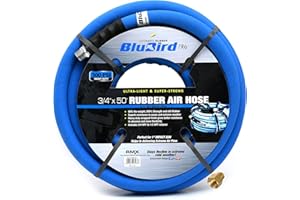 BLUBIRD BB3450 3/4" x 50' Rubber Air Hose, 100% Rubber, Lightest, Strongest, Most Flexible, 300 PSI, 50F to 190F Degrees, Ozone Resistant, High Strength Polyester Braided