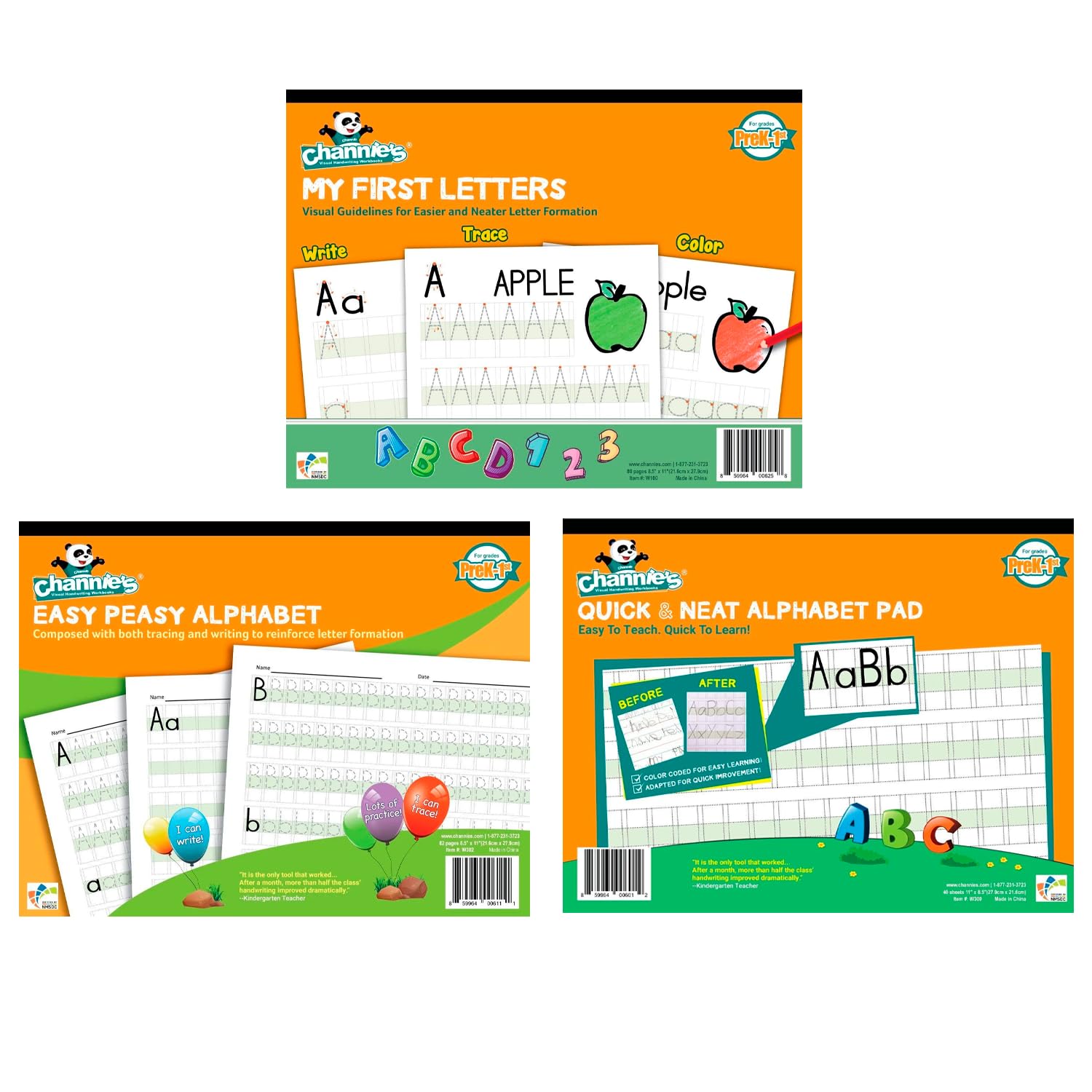 Channie's Beginner's Alphabet & Handwriting Workbooks, 3 Workbooks, Lots Practices with Visual Format | Easier Way to Learn Alphabet Summer School, Summer Bridge