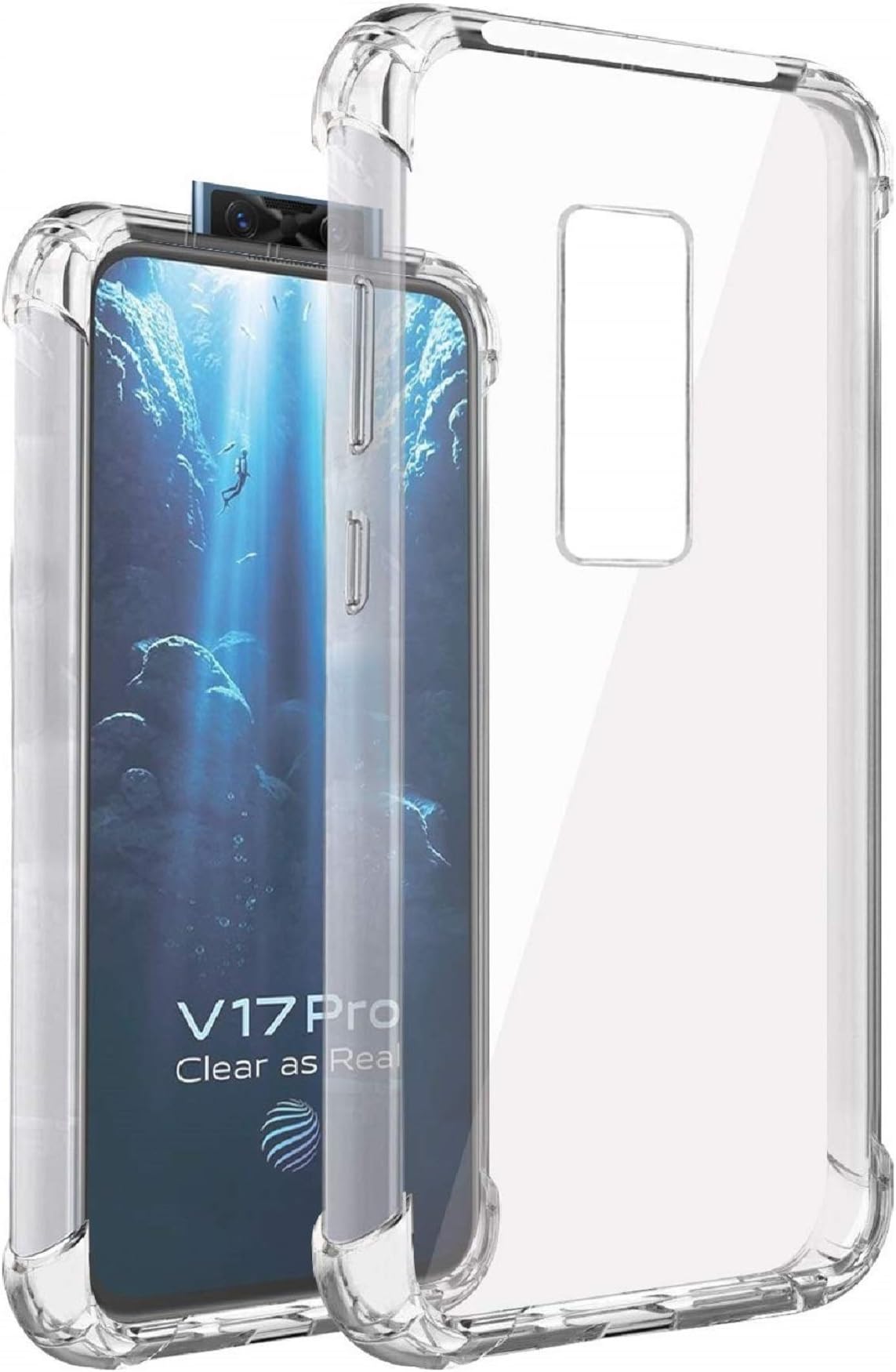 Dainty Slim Flexible Shockproof Crystal Clear TPU Back Cover Case with Cushioned Edges and Camera Bump Protection for Vivo V17 Pro (Transparent)