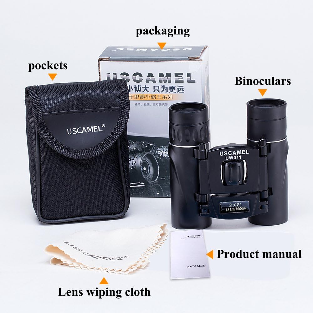 USCAMEL Folding Pocket Binoculars Compact Travel Mini Telescope HD Bak4 Optics Lenes Easy Focus 8x21 Colour Black : Camera & Photo