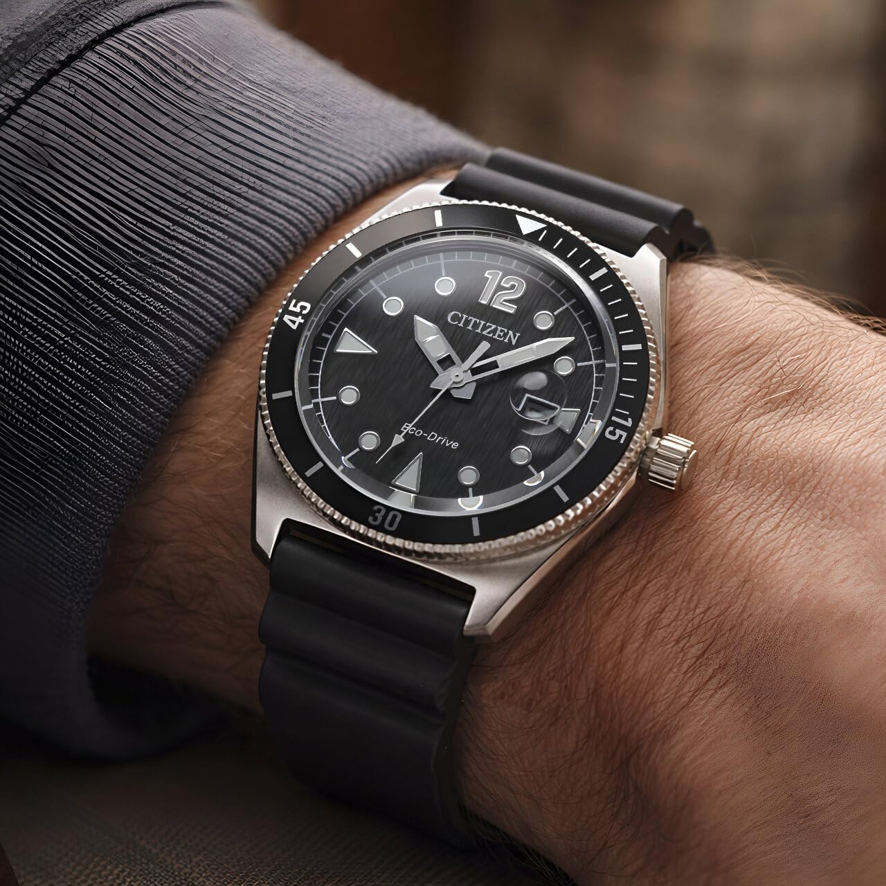 Citizen Eco-Drive Herrenuhr Edelstahl, Schwarz, 43 mm, AW1889-00E 2