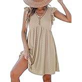 CUPSHE Beach Dress V Neck Cap Flutter Sleeve Lace Hollow Out Pleated Summer Mini Cover Up Dress
