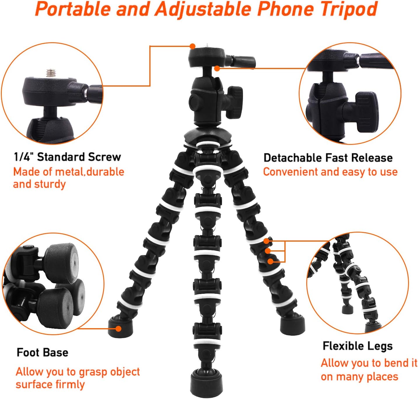 Phone Tripod, Linkcool Octopus Phone Tripod Portable and Adjustable Tripod Stand Holder with Universal Clip and Bluetooth Remote Compatible with Most Smartphones, GoPros, and Digital Cameras : Camera & Photo