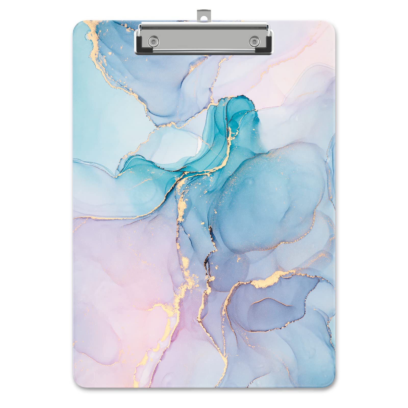 Piasoenc Plastic Clipboard, Cute Decorative Clip Board, 9 x 12.5 in, A4 Standard Office Clip Boards for Nurses, Students, Office, Blue Marble