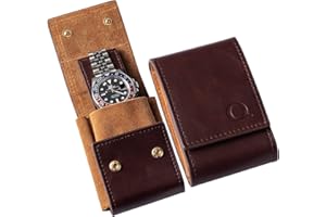 QWATCHBANDS Watch Travel Case Pouch - Genuine Leather Watch Pouches for 1 or 2 Watches - Luxury Watch Accessories in 10 Colors