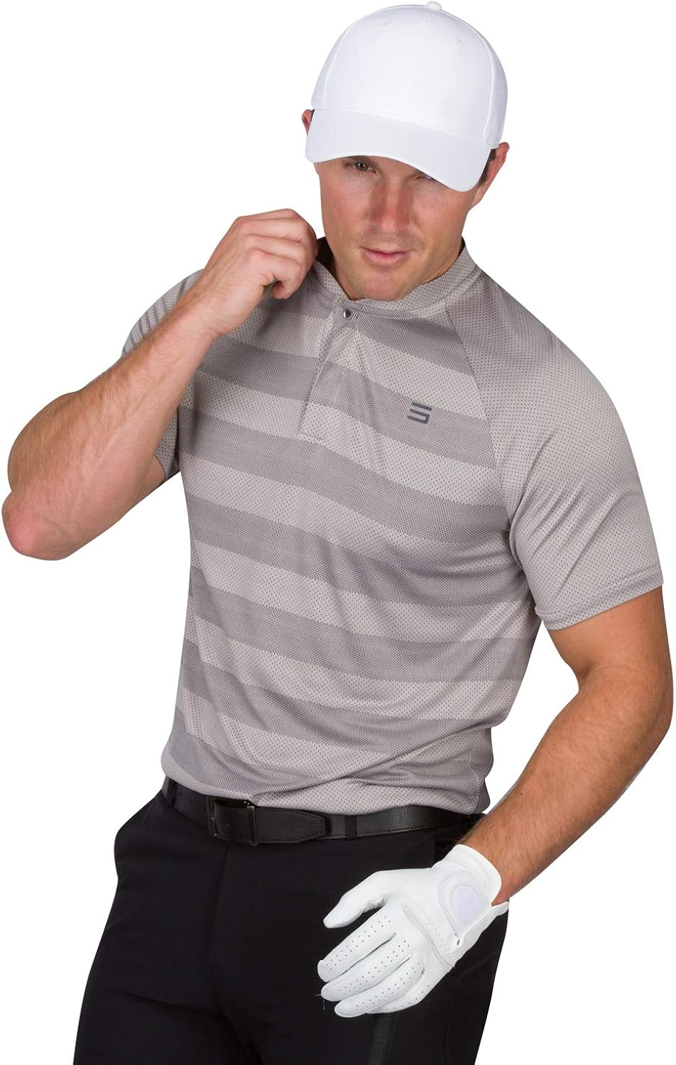 Three Sixty Six Golf Shirts for Men - Dry Fit Collarless Polo Shirts - Lightweight and Breathable, Stripe Design : Clothing