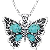 DOLIOX Genuine Turquoise Butterfly Pendant Necklace, Sterling Silver Vintage Native American Western Jewelry Birthdays Gift for Women