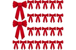 ANVAVO 24 Pack Red Velvet Christmas Bows Holiday Christmas Bows Christmas Wreaths Decoration, 9 x 13 inches