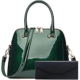 Patent Leather Dome Satchel Purse Zip-around Handbag Multi-Pocket Shoulder Bag Shiny Large Top-handle Shell Bag