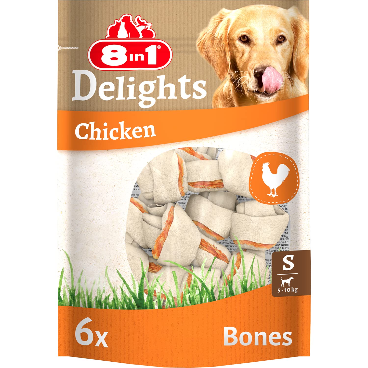 8in1 Delights Chicken Chew Bones S, healthy chew snack for small dogs, 6 pieces