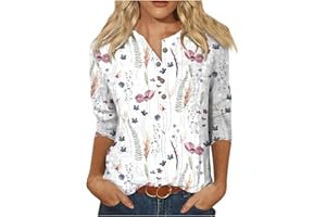 FQZWONG Lightning Deals of Today Prime 3/4 Length Sleeve Womens Tops Summer Outfits 2024 Ladies Button Down Crew Neck Blouses