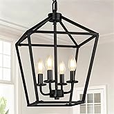 4 Light Chandelier, Industrial Ceiling Light Black Lantern Light Fixtures with Farmhouse Metal Cage Adjustable Height Rustic 