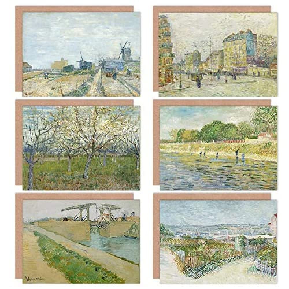 Artery8 Vincent Van Gogh Montmartre Seine Boulevard De Brug Roze Fine Art Greeting Card Pack of 6