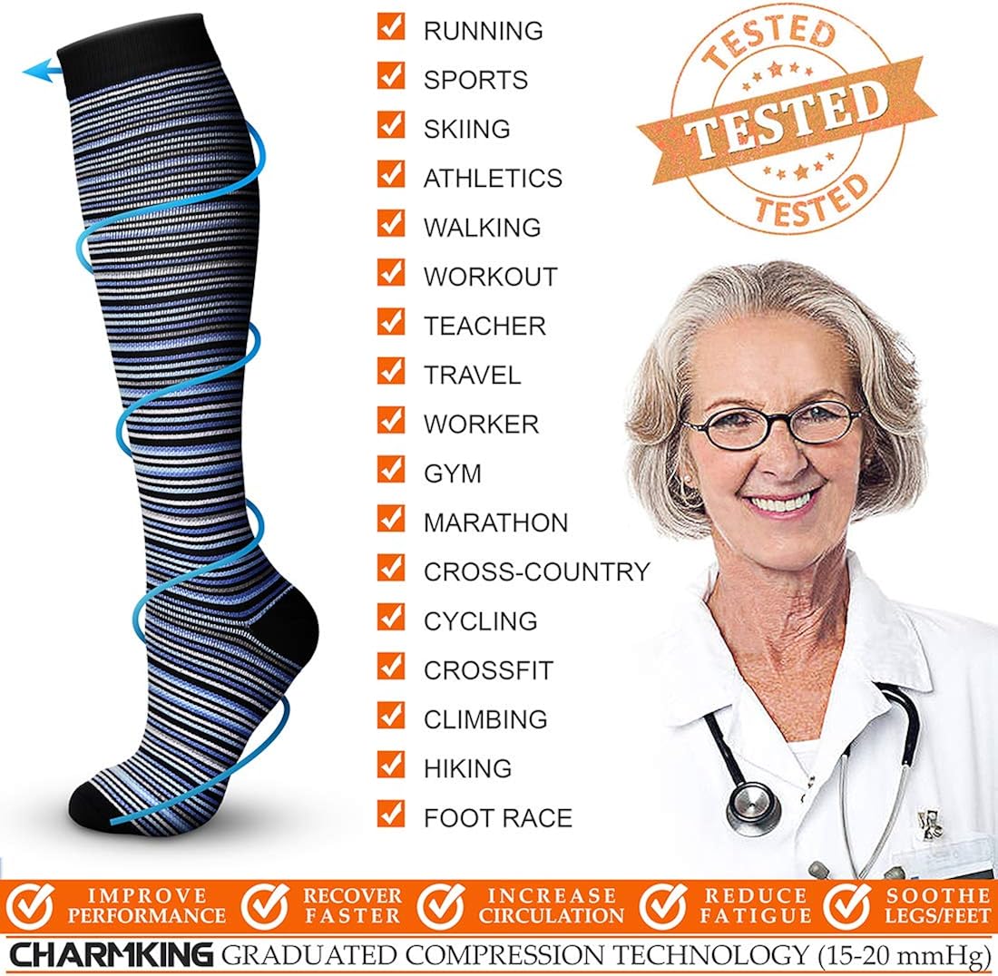 CHARMKING Compression Socks 15-20 mmHg is Best Graduated Athletic & Daily for Men & Women Running, Travel, Mountaineering: Clothing