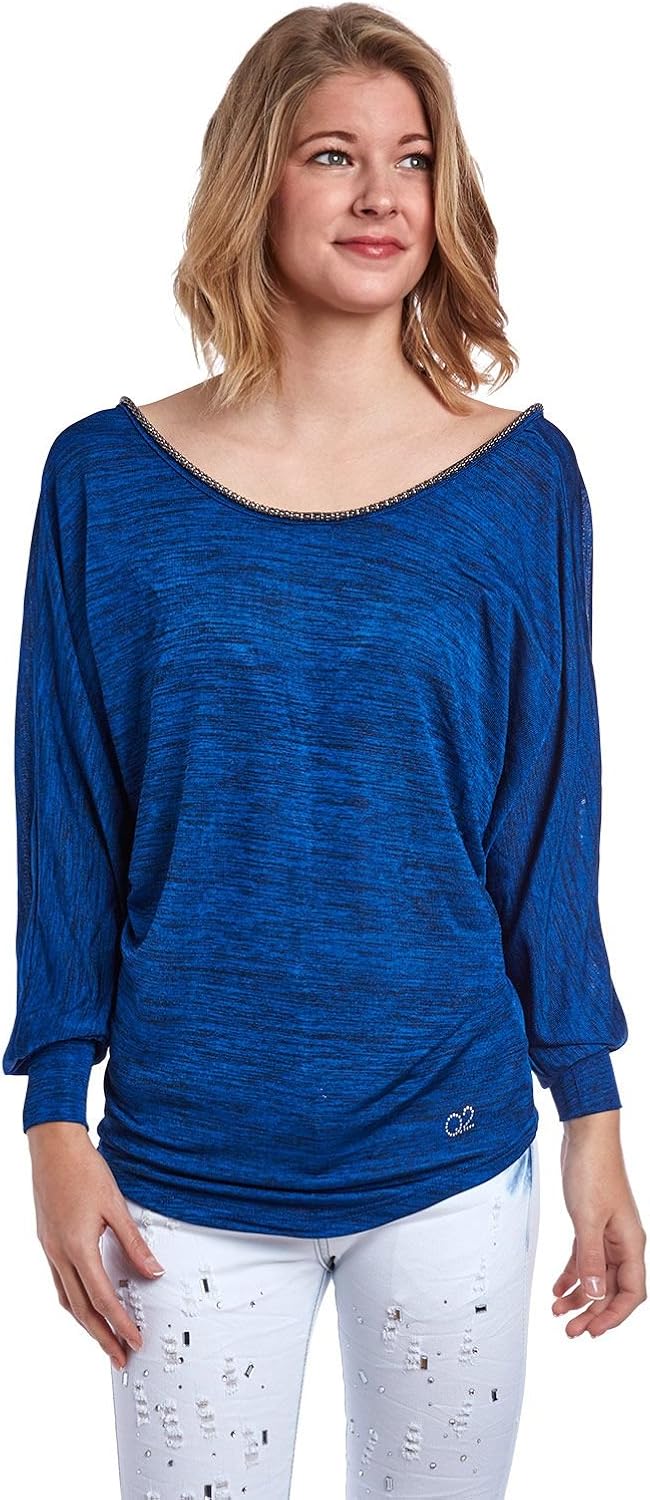 Q2 Women's Top blau mit tiefer Ausschnitt und Kettendetail - M - Blau