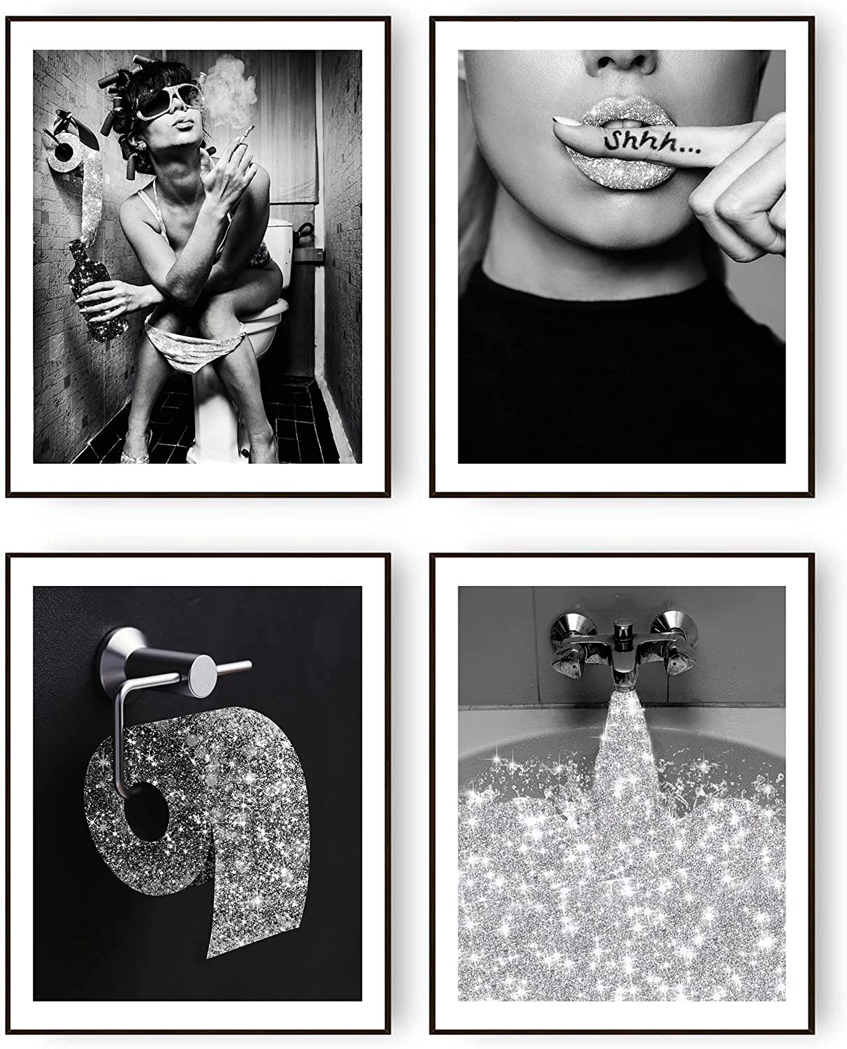 MKHFUW Modern Fashionable Female Wall Painting, Bathroom Decorative Wall Art Fun Bathroom Toilet Paper, Frameless (Wall Picture, 5.30 x 40 cm x 4)
