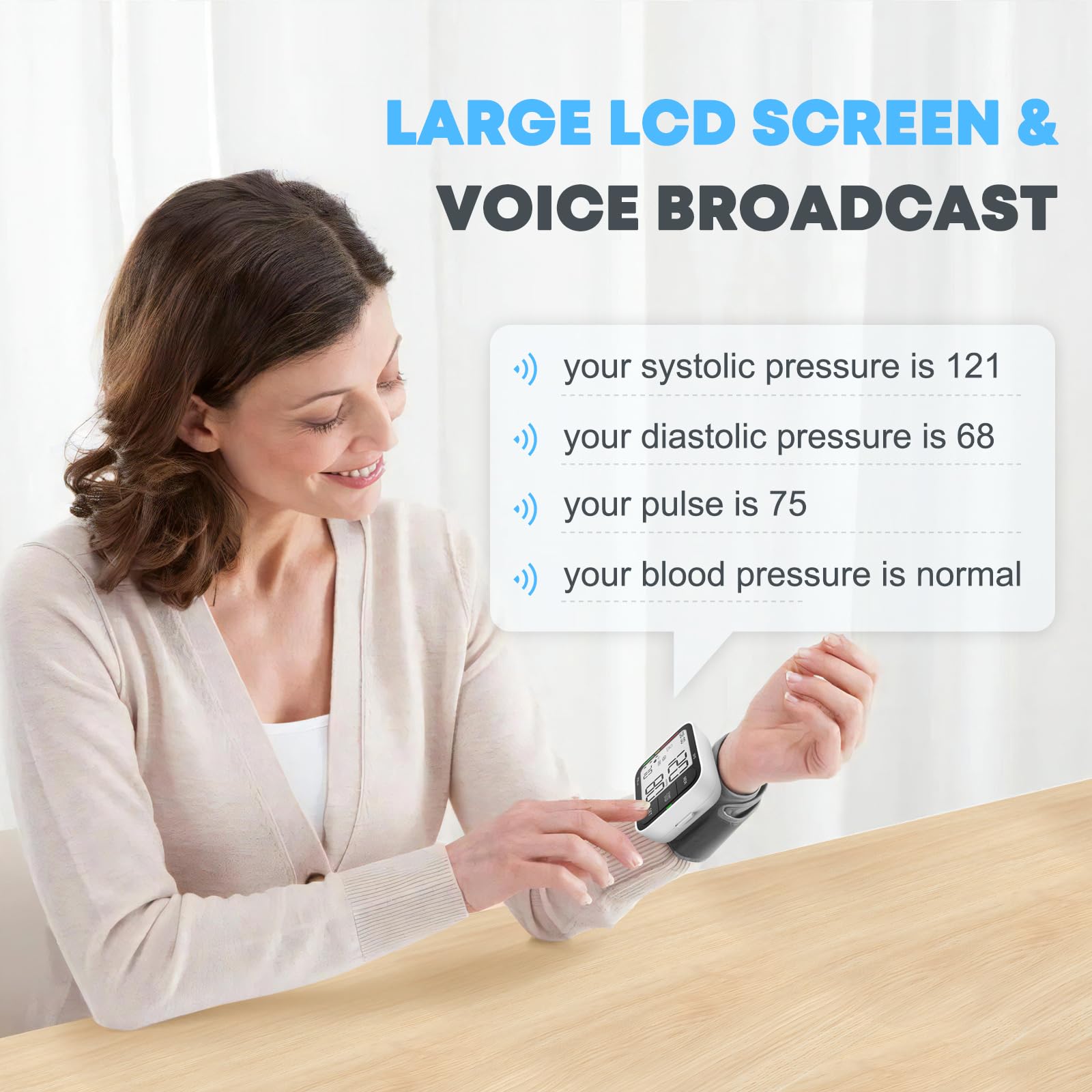 KIKEANG Blood Pressure Cuff Wrist, Universal Bp Cuff(5.3-8.4in) Large LCD Display 2 Users Total 240 Memories, 2 AAA Batteries & Carrying Case Included