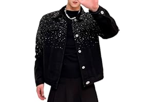 Men's Embellished Rhinestone Jeans Jackets Slim Fit Fashionable Denim and Diamonds Outfits Streetwear Coat