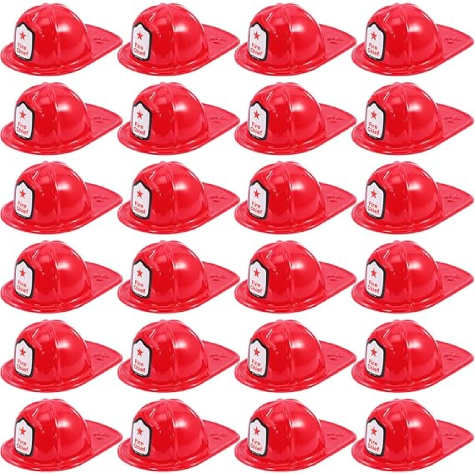 Preocea 24 Pcs Kids Firefighter Hat, Plastic Fireman Helmet, Red Fire Chief Helmet for Boys Girls, Bulk Soft Children’s Fireman Hat for Kids Role Play Party Costume Dress Up Accessory
