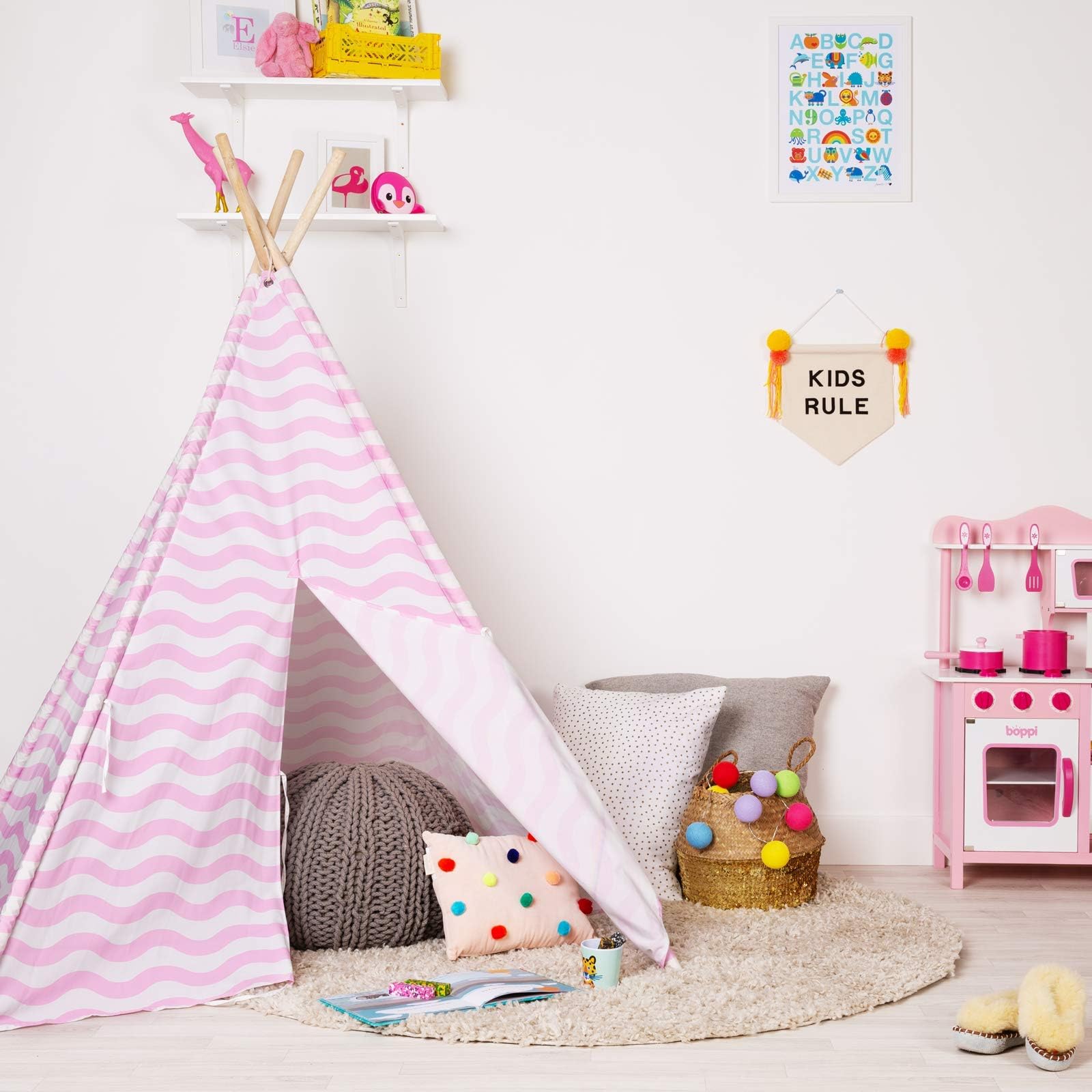 boppi Teepee Canvas Kids Large Outdoor and Indoor Portable Indian Wigwam Childrens Playhouse Play Tent Girls - Pink