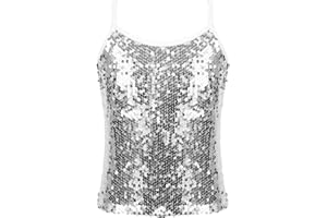 Yruioon Girls Shiny Sequins Spaghetti Straps Tank Top Camisole Latin Jazz Hi Hop Dance Stage Performance Costume