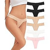 Sunm Boutique Lace Thongs for Women, Cotton Womens Underwear Pack, Sexy Low Rise T Back Cheeky Panties