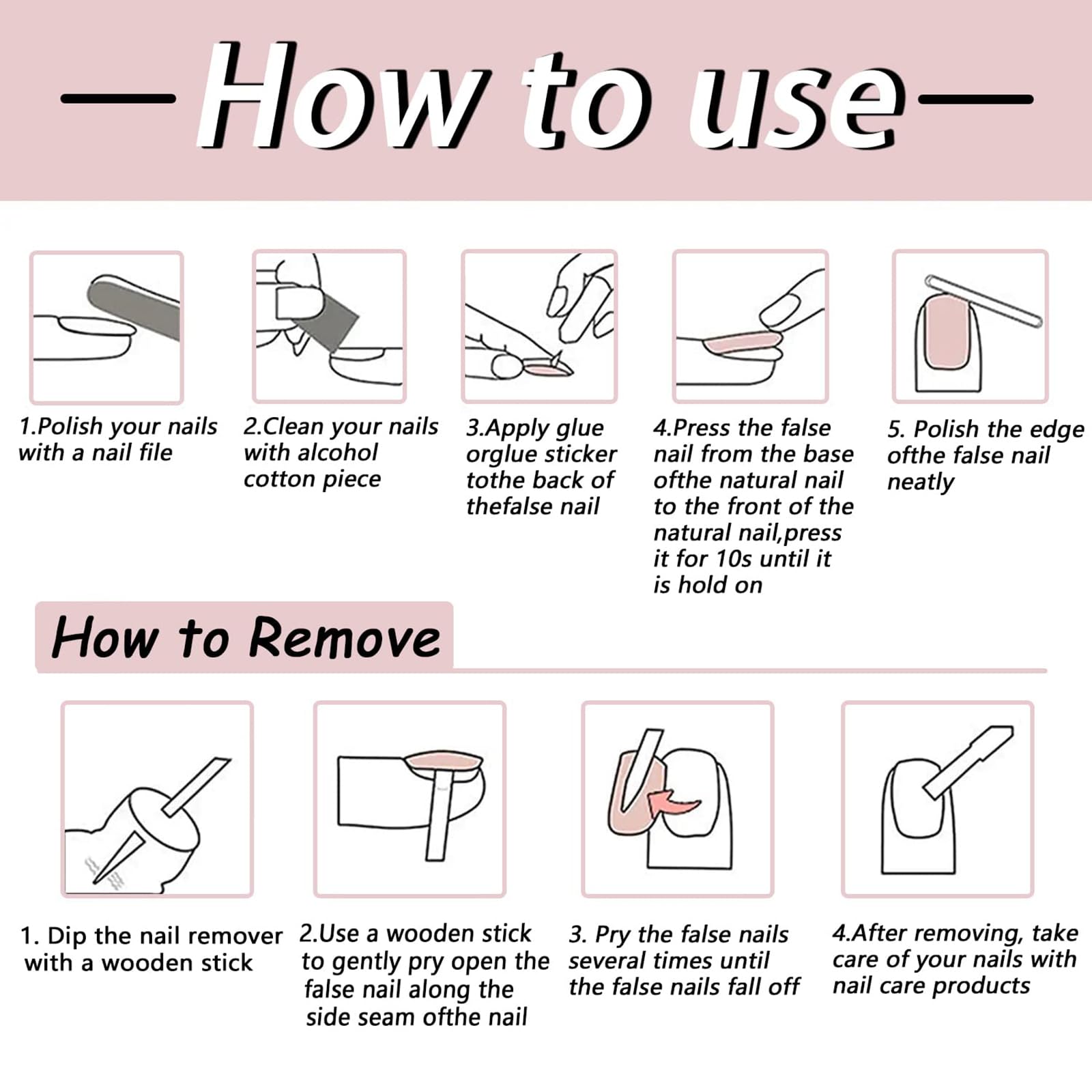 Generic Black French Tip Press on Nails Medium Square Fake Nails with Bow and Star Designs for Women Full Cover Stick on Nails Nude Pink False Nails Glossy Acrylic Nails Cute Press on Nails 24Pcs - Image 5