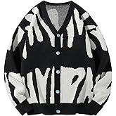 SweatyRocks Men's Y2K Long Sleeve Cardigan Sweater V Ncek Button Down Oversized Sweaters Unisex Casual Knitted Outerwear