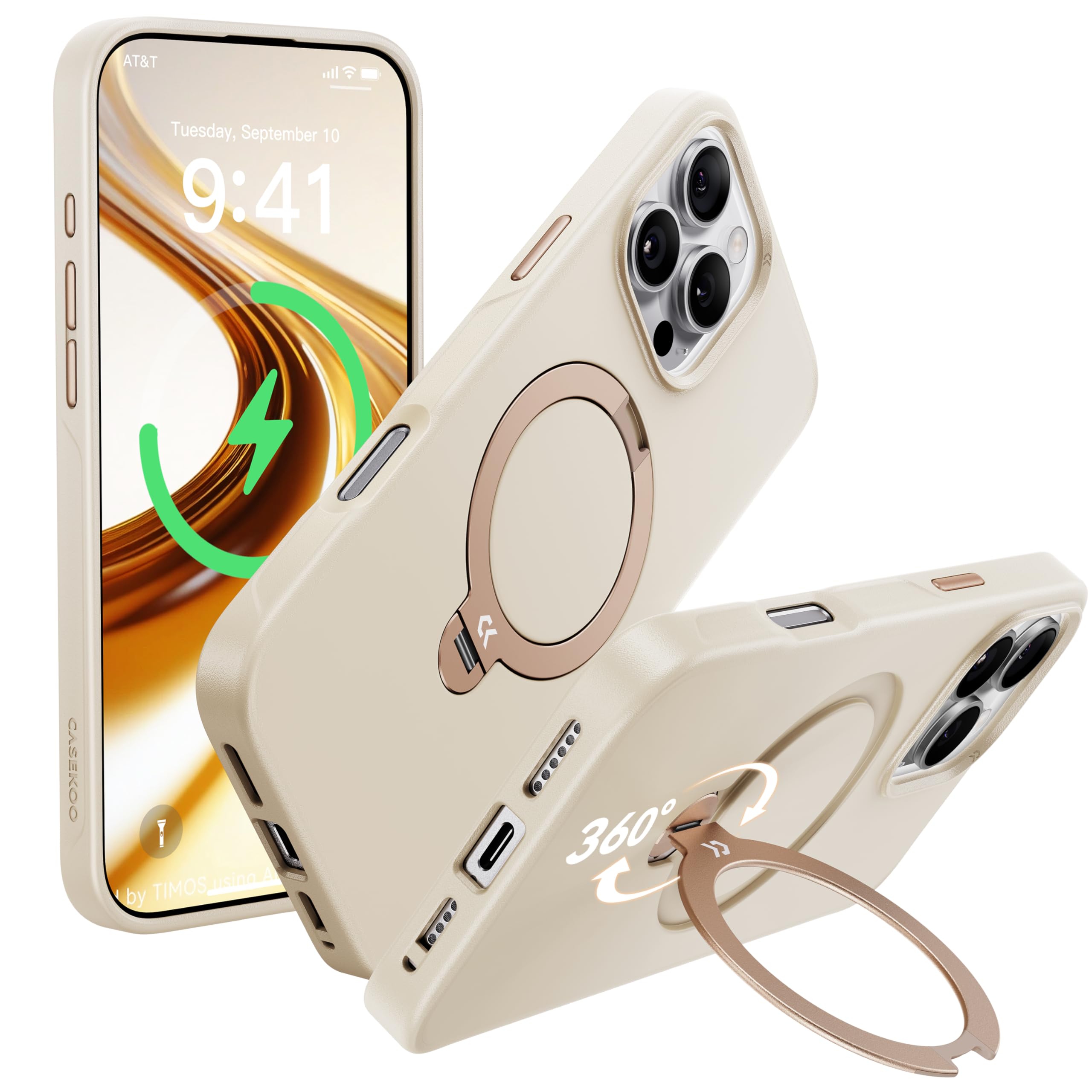 Photo 1 of CASEKOO Ivory White Designed for iPhone 16 Pro Case with Spin Magnetic Stand [16FT Military Protection] [Non-Slip Edge] [Fit for MagSafe] Shockproof for iPhone 16 Pro case with Stand 6.3''
