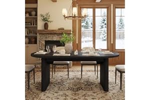 70.9 Inch Oval Dining Table in Black | for 6-8 People, Modern Farmhouse Kitchen Table with Semi-Cylindrical Base | Easy-Clean