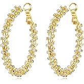 Lumwzt Gold Hoop Earrings for Women 14K Gold Cubic Zirconia Chunky Hoops Lightweight Textured Fashion Jewelry