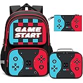 Aogebaby 3pcs Gamer Backpack Set for Teen Boys - 17 Inch Lightweight Water-Resistant Bookbag with Insulated Lunch Box & Zipper Pencil Case, Fits Laptop/Textbooks, Ideal for Elementary & Middle School
