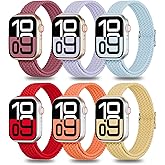 6 Pack Thin Stretchy Braided Compatible with Apple Watch Band 38mm 40mm 41mm 42mm 44mm 45mm 46mm 49mm Women Men, Solo Loop Nylon Slim Strap for iWatch Bands Series 11 10 SE 9 8 7 6 5 4 Ultra 3 2 1