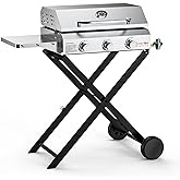 ONLYFIRE GRILLS BBQ Gas Griddle 3 Burners with Side Table & Foldable Cart, Flat Top Propane Grill Griddle Stove with lid for 