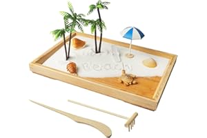 MELONVA Japanese Zen Garden for Desk White Beach 12" x 8" Desktop Mini Zen Garden with White Sand Artificial Bonsai Tree Rocks Rakes & Accessories Meditation Zen Gifts Sand Tray Play Kit for Kids Adult