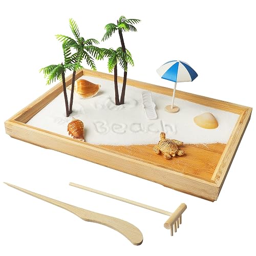 Japanese Zen Garden for Desk White Beach 12" x 8" Desktop Mini Zen Garden  with White