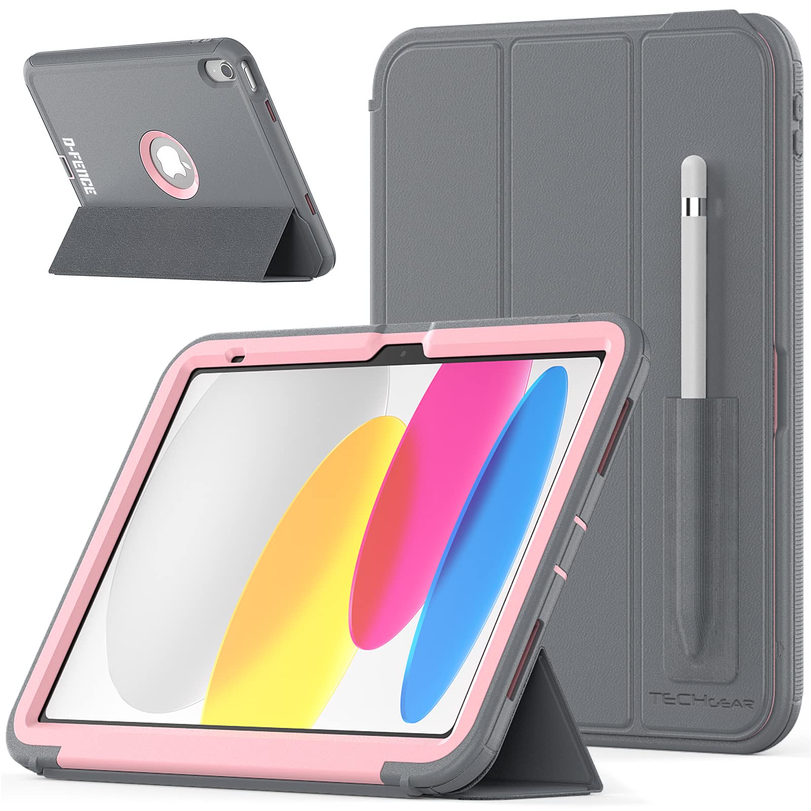 TECHGEAR D-FENCE Case for iPad 11" A16 (11th Gen 2025) & 10.9" (10th Gen 2022) – Slim Rugged Smart Case with Stand, Detachable Cover, Pencil Holder, Screen Protector, Trolley Friendly, Shockproof