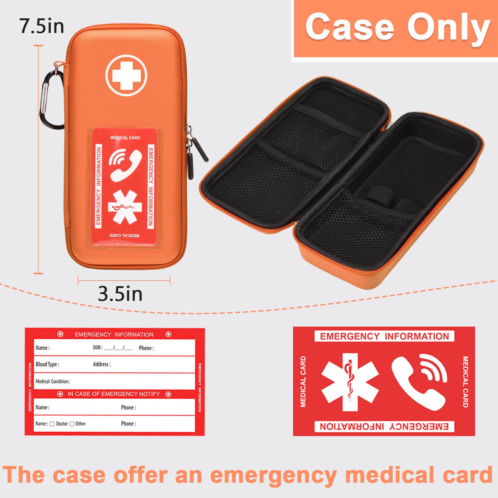 Klawdsky EpiPen Carry Case, Hard Emergency Medical Bag with Carabiner-for 2 EpiPens, Asthma Inhaler, Auvi-Q,Eye Drops,Anti-Histamine,Allergy Medication,Diabetes Travel Case for Adults (Normal Size)