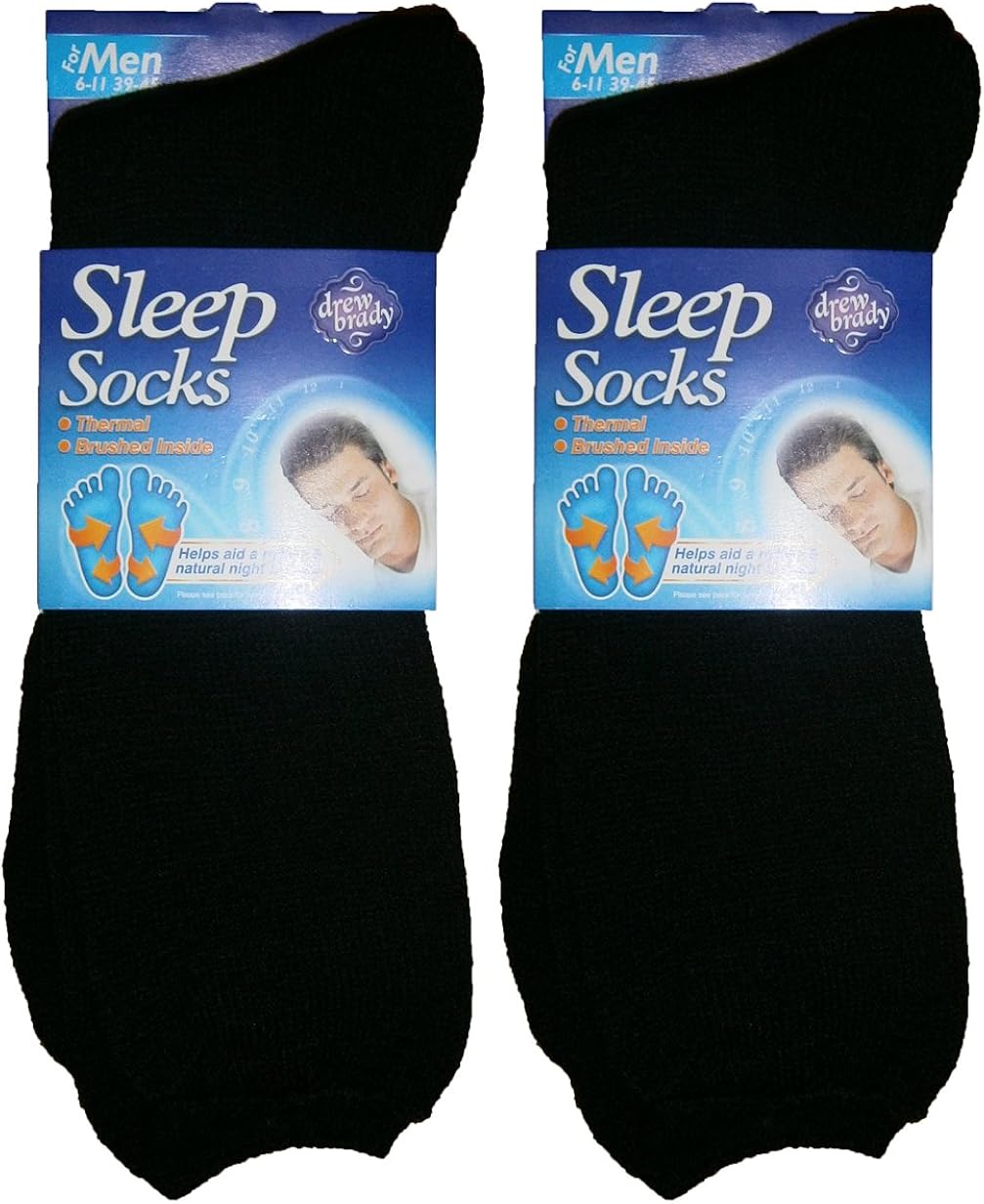 2 Pairs of Drew Brady Mens Thermal Sleep Socks, Size 611 (BLACK) Amazon.co.uk Clothing