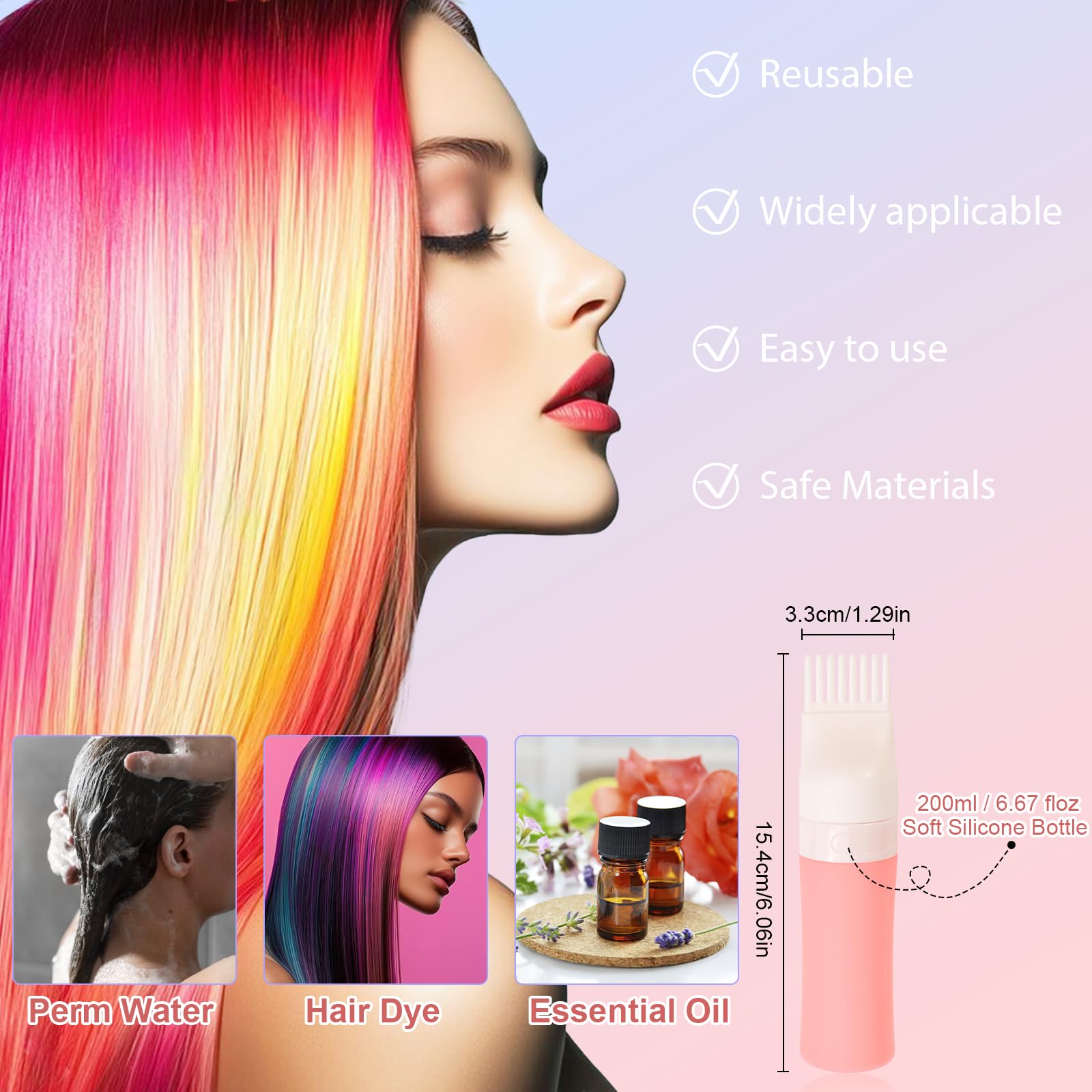 DUAIU Hair Oil Applicator with Continuous Spray Bottle Hair Scalp Massager, Silicone Root Comb Applicator Bottle Shampoo Brush and Mister Spray Bottles for Hair Dye and Hair Care
