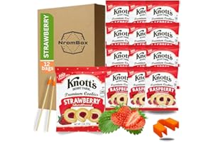 NROMBOX 12 Pack- Knott's Berry Farm Premium Strawberry Shortbread Bite Sized Cookies 2 Oz Bags | Knotts Strawberry Shortbread Cookies | Reusable Chopstick Helper Practice, Adult, Trainer. Made in USA
