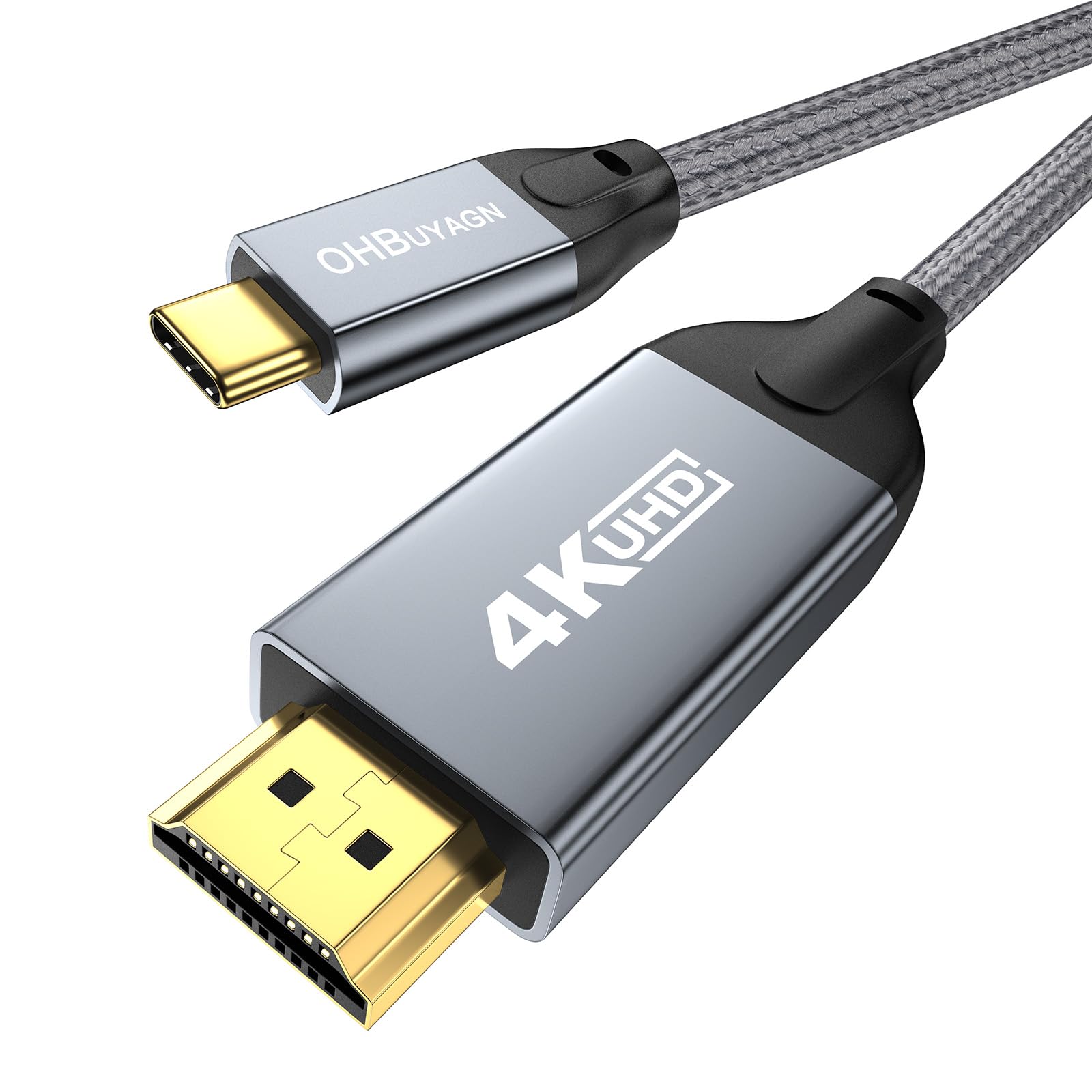 Photo 1 of OHBUYAGN USB C to HDMI Cable 4K@60Hz Type C to HDMI Cable Thunderbolt 3/4 to HDMI Cord HDR HDCP 2.2 Compatible for iPhone 15 Series, MacBook, iMac, iPad Pro, Galaxy, Surface, Dell, HP