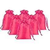 PATIKIL Satin Gift Bags, 6 Pcs 6 x 4 Inch Wedding Favor Drawstring Bags with Drawstring for Birthday Christmas Jewelry Party, Rose Red