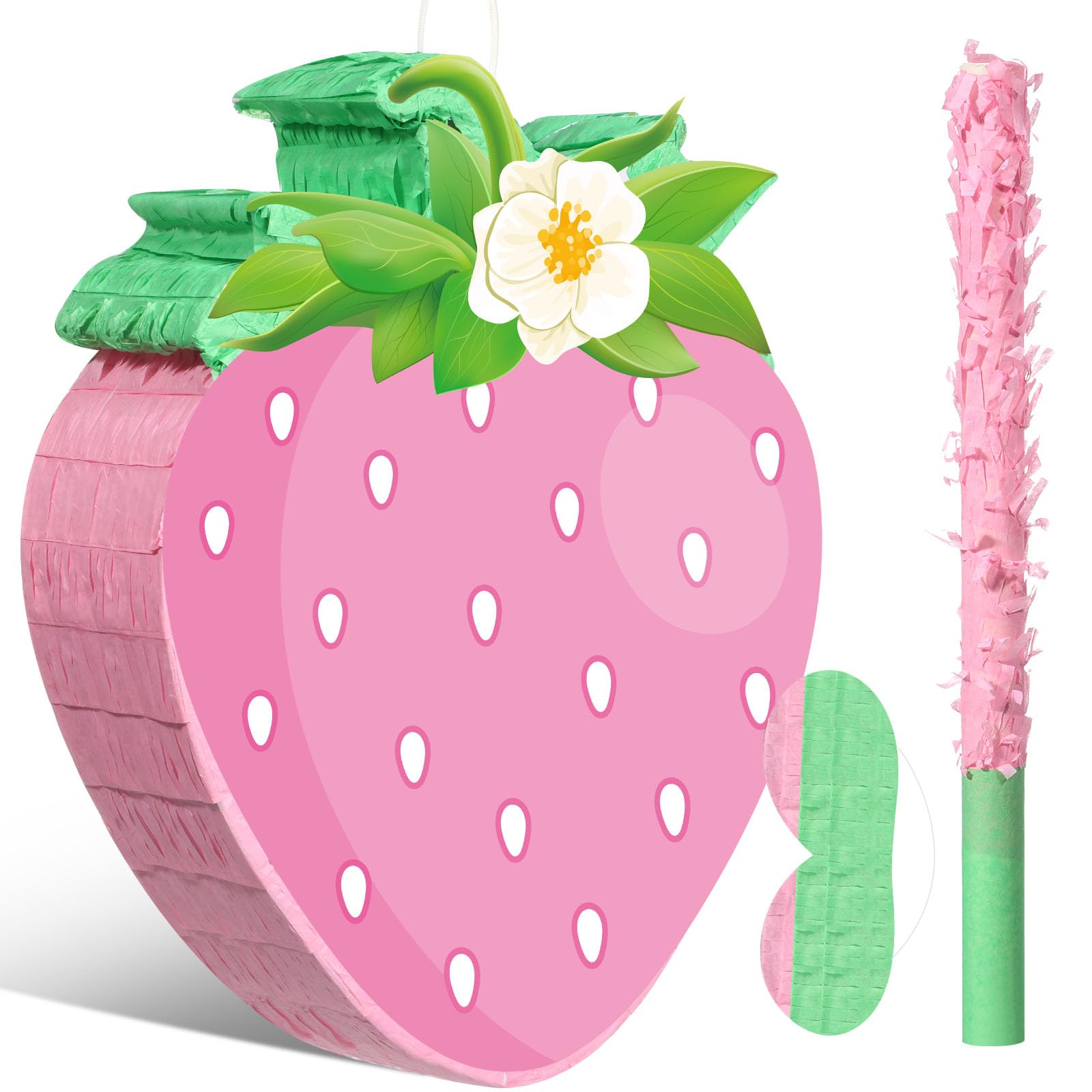 Photo 1 of Aoriher Small Strawberry Pinata Summer Fruit Pinata with Stick Blindfold for Girls Boys Kids Fruit Strawberry First Birthday Party Favor Decor Baby Shower Activity Game Supplies, 16 x 12 x 3 Inch