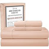 100% Egyptian Cotton Queen Size Bed Sheets, 400 Thread Count 15" Deep Pocket Queen Sheet Set, Sateen Weave Naturally Cool Soft Breathable Elasticated Luxury Bedding For All Seasons- Blush